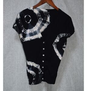 INC International Concepts Black Abstract Print Embellished Button Front Top S